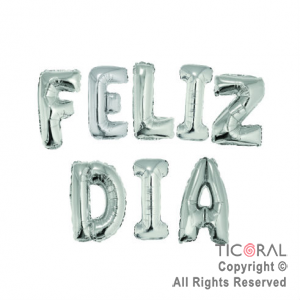 GLOBO METALIZADO FRASE FELIZ DIA PLATA   X 1 (NO APTO HELIO)